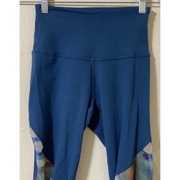 Beyond Yoga Women's Small Teal Tie Dye Mesh Side Panel Leggings 22" x 26" USA - Picture 2 of 9